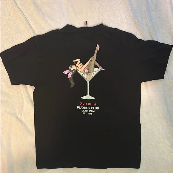 Black Playboy T-Shirt with Cherry Design - Picture 2 of 2